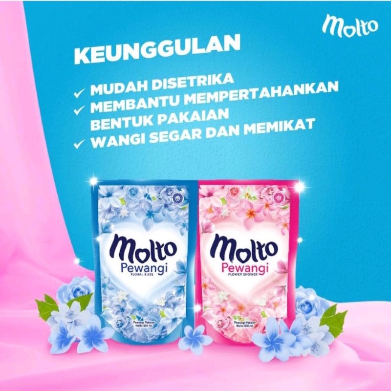 Molto Pelembut dan Pewangi Pakaian Flower Shower 820mL