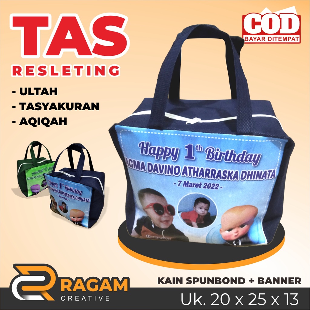 Tas Ultah Resleting Custom/ Tas Spunbond Resleting/ Goodie Bag Resleting/ Tas Aqiqah Hajatan Resleti