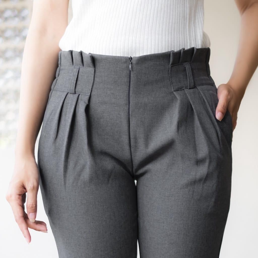 Celana Baggy Pants Highwaist Kerja Kantor Wanita Pinggang Karet Premium || Celana Kain Bahan Slim Fit Wanita Kekinian