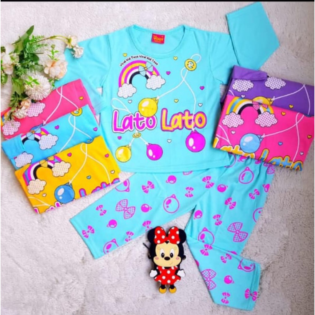 Setelan LATO-LATO lengan panjang anak perempuan umur 1-11 tahun / Setelan baju kaos viral tek tok LA