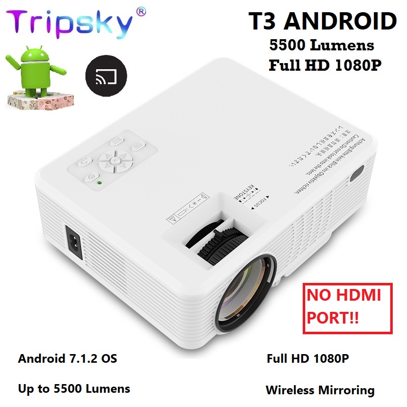 TRIPSKY T3 ANDROID VERSION - Smart Multimedia Projector 5500 Lumens - VERSI TERBARU DARI TRIPSKY T3 AIRPLAY