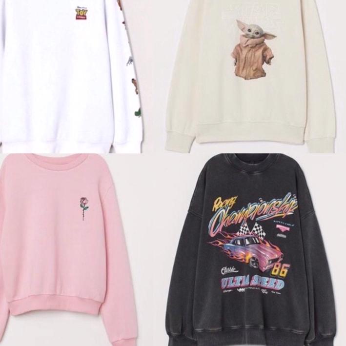 Ready Stock HM FULL TAG TOY STORY CREWNECK WHITE STARWARS BABY YODA STAR WARS CREAM ROSE PINK RACING