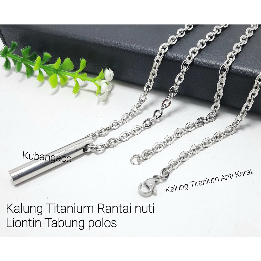 Kalung Titanium Silver Anti Karat Kalung Liontin Tabung Polos Kalung Nuri Kalung Pria Wanita