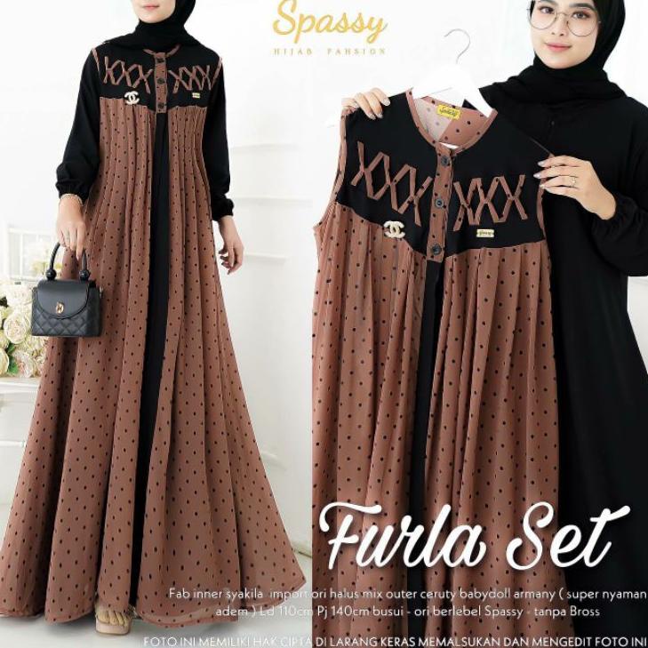 ➹ gamis outer 2 in 1 furla ukuran jumbo ld up 140 gamis populer terbaru 2022 ●