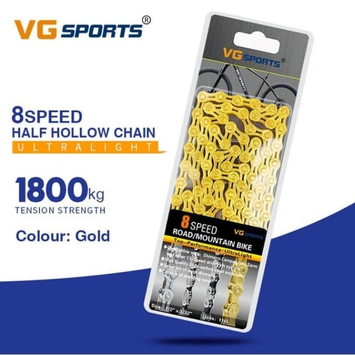 Rantai 8 speed gold hollow VGsport VG sport emas chain seli MTB