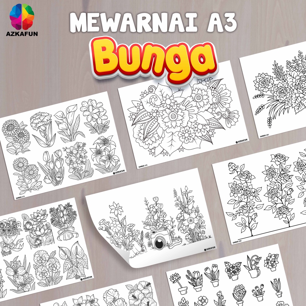 

Kertas Mewarnai A3 BUNGA - lembar mewarnai anak