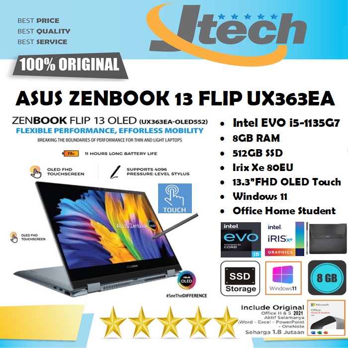 ASUS ZENBOOK FLIP 13 UX363EA - i5-1135G7 - 8GB - 512GB SSD- 13.3&quot;FHD OLED TOUCH - WIN11 - OFFICE HOME STUDENT