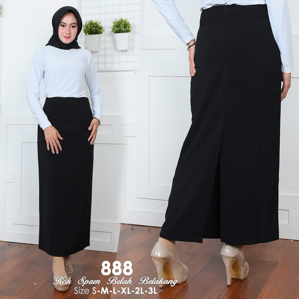 Rok Span Panjang BELAH BELAKANG Ukuran S M L XL Bahan Gabardine Premium Hitam Navy Abu Mocca Coklat 