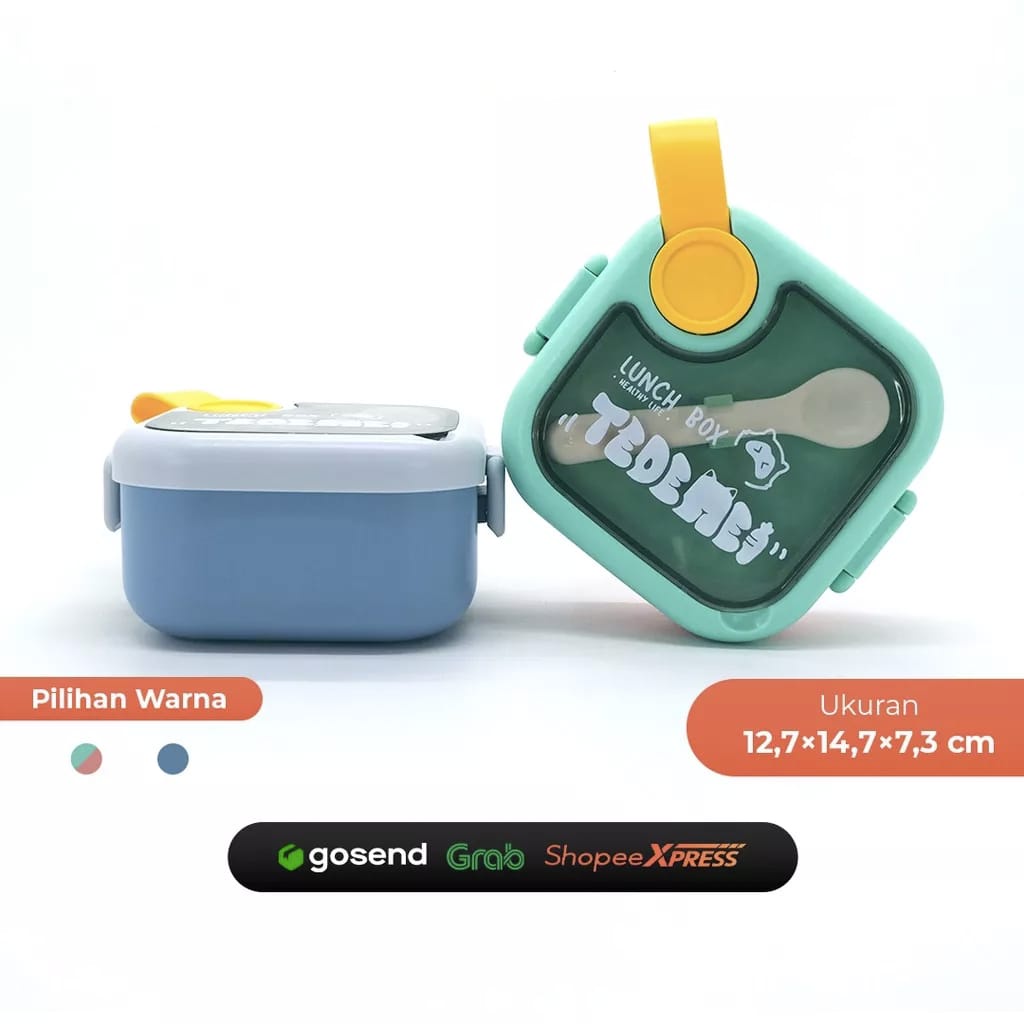 TEDEMEI KOTAK MAKAN 2 IN 1 - SET LUNCH BOX FREE SENDOK BPA FREE- 100% ORGINAL