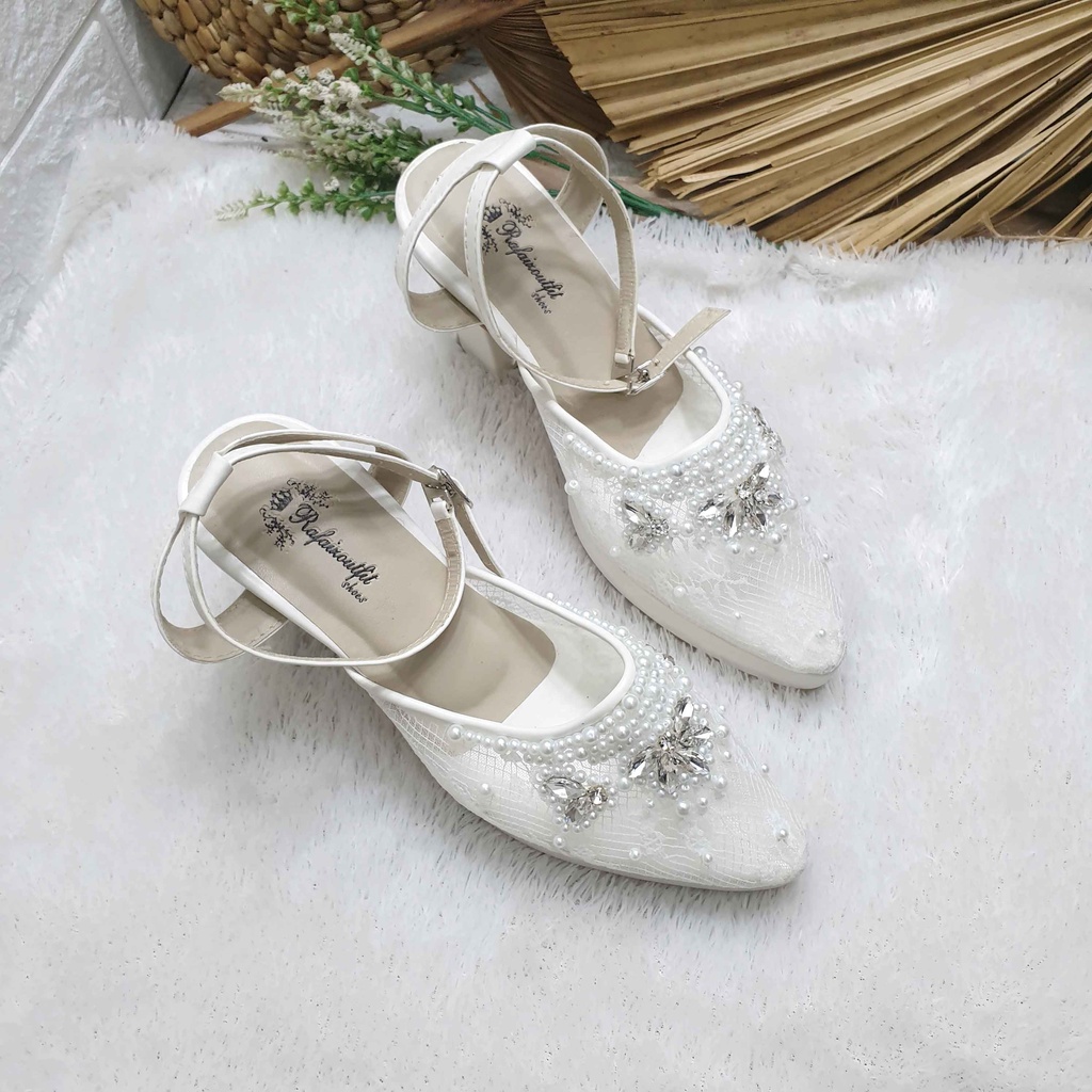 sepatu wedding pesta cantik Pharsa putih 9cm tahu