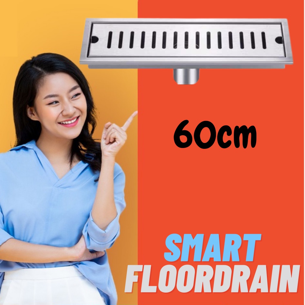 Smart Drain Tile insert Stainless Hitam 60cm / floor drain saringan Got anti banjir dan serangga Stainless SUS 304