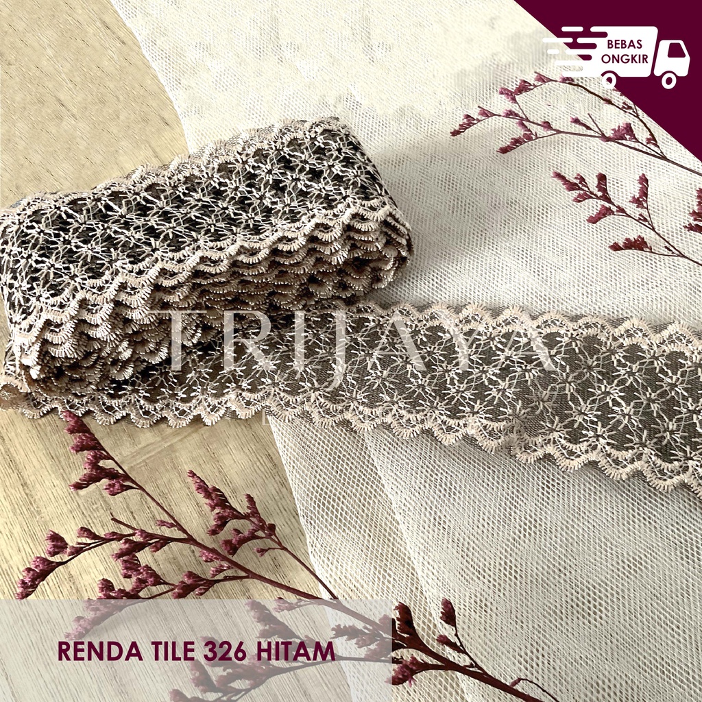 Renda Tile Renda Tulle Renda Bordir Renda Import - 326 Hitam (7 CM)- Per Meter-Trijaya