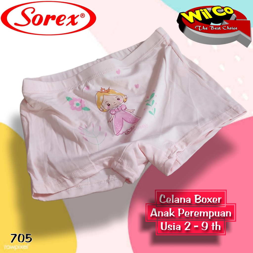 K705T - (HARGA PER 3 PCS) CELANA DALAM BOXER ANAK WANITA SOREX SIZE M - L - XL