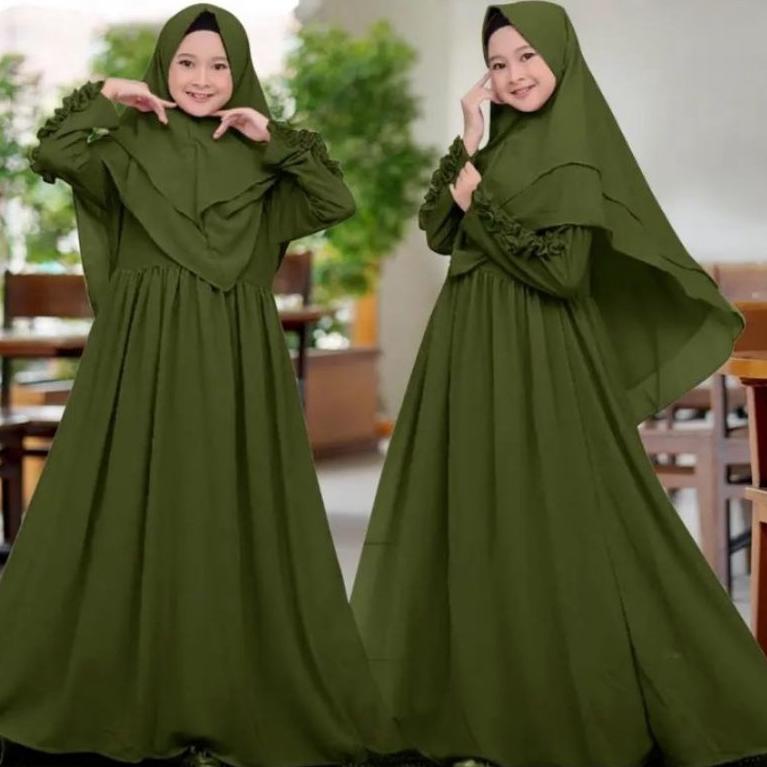 LANGSUNG ORDER Gamis Anak NANDIA kids (free Jilbab) usia Tanggung baju gamis muslim SYARI Usia 6-13 