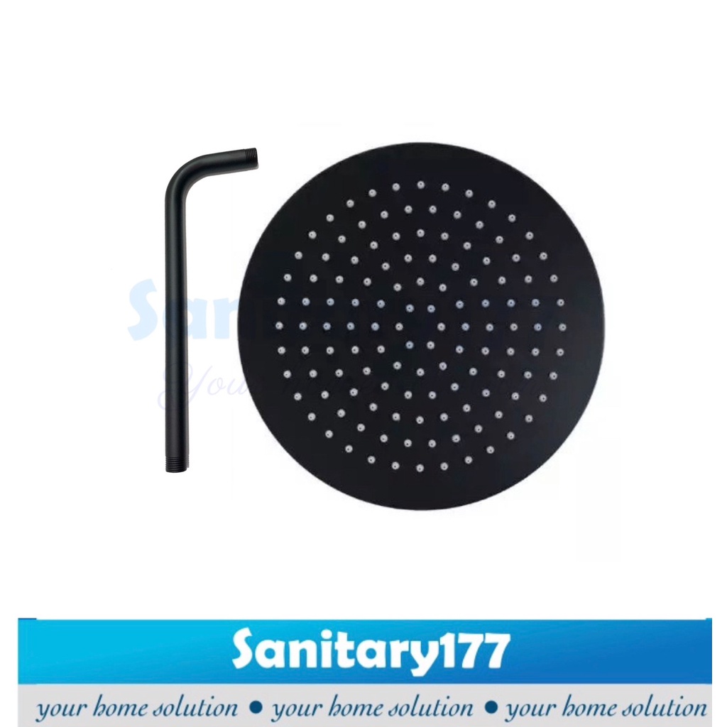 Shower Tembok 8 inch Hitam F22BL- Wall shower jumbo Black tanam 20cm 8inch stainless semprotan hujan rainfall  spray 20cm gede