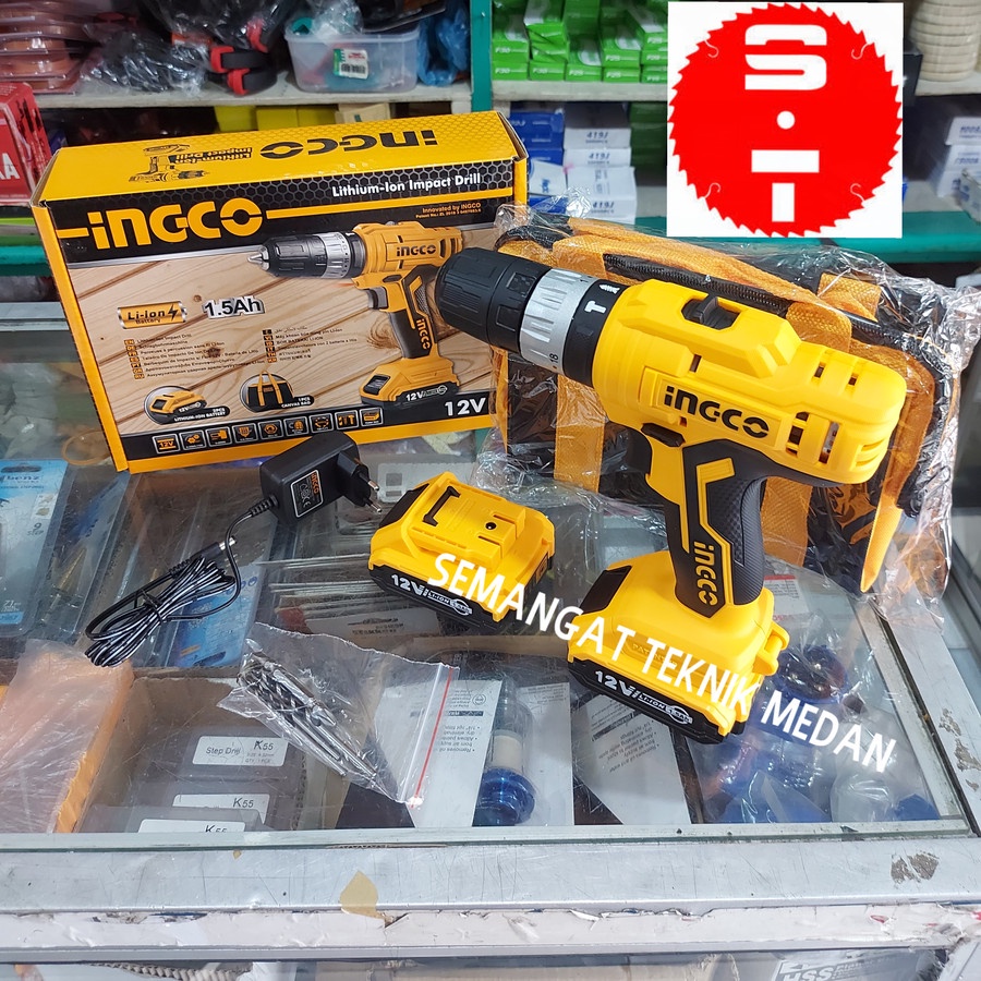 CIDLI1222 CORDLESS IMPACT DRILL BOR BATERAI BETON 10mm 12V SET INGCO