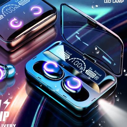 ℗ F9 Headset Bluetooth 5.0 Earphone Wireless TWS 9D Stereo Sentuhan Pintar With Mikrofon PowerBank ✻
