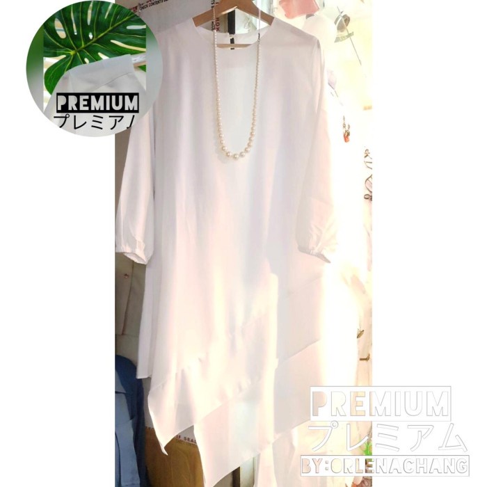 Tunik Lebaran PREMIUM tunik fashion muslim wanita putih zigzag roundneck Import Terlaris Long Dress 