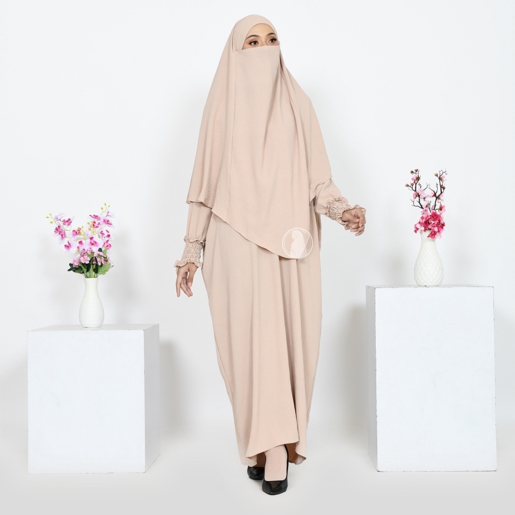 Gamis Syar'i Set Khimar Terbaru Kyra Yeerim / Gamis Crinkle AirFlow Kekinian / Gamis Korea
