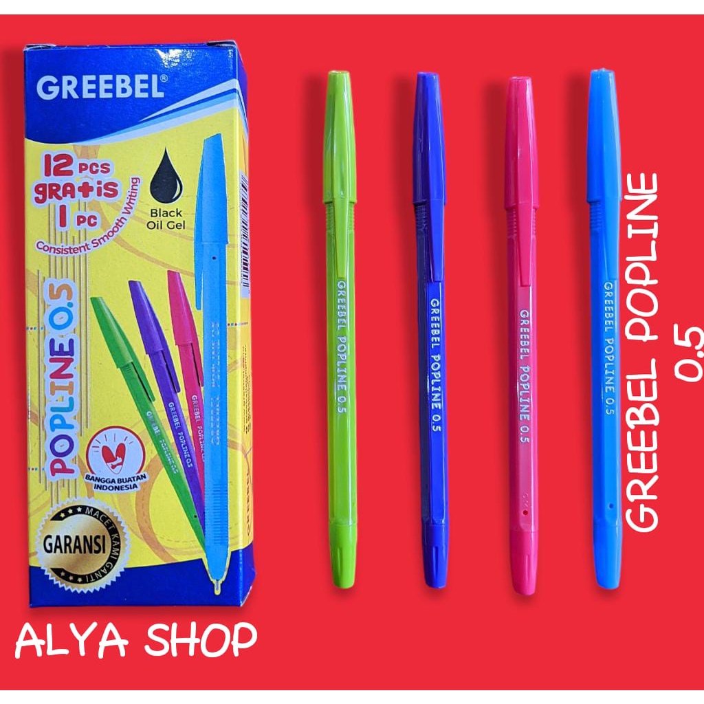 PEN GREEBEL POPLINE 0.5 BLACK OIL GEL HITAM