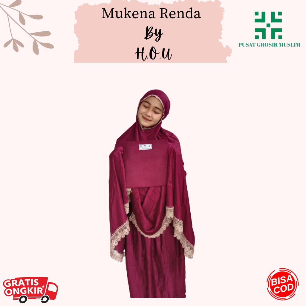 Mukena Renda Dewasa H.O.U Free Tas Mukenah Jumbo Bahan Katun Premium Bahan Adem