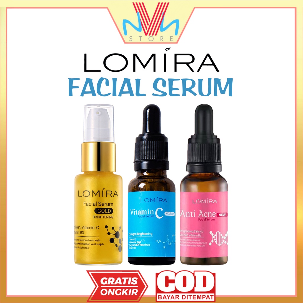 LOMIRA FACIAL SERUM - ANTI ACNE - GOLD BRIGHTENING - VITAMIN C + COLLAGEN - SERUM WAJAH MURAH