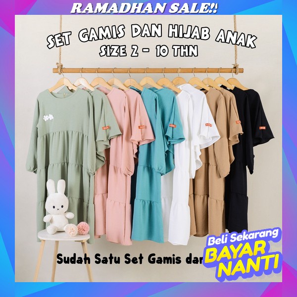 Rayya Syar'I Gamis Syar'I Anak Set Khimar Umur 11 12 13 Tahun Bahan Moscrepe Motif Polos Gamis Remaj