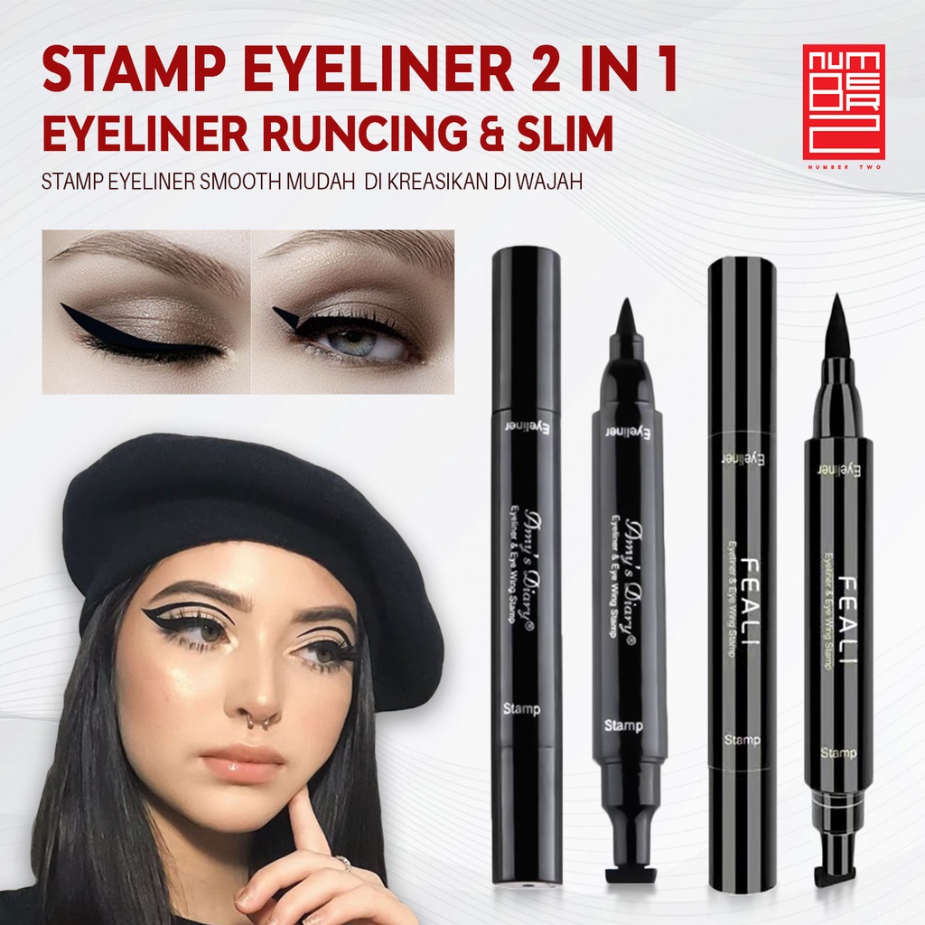 Eyeliner hitam stamp stempel 2 in 1 double head make up untuk mata remaja waterproof awet tahan lama tahan air amy amy's diary feali tipis tempel tap bpom cod instan