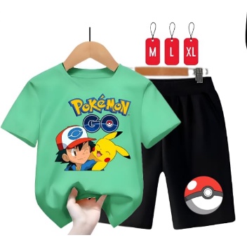 Hzl_outfit Setelan Kaos Anak Laki Dan Perempuan Poke Go M,L,XL