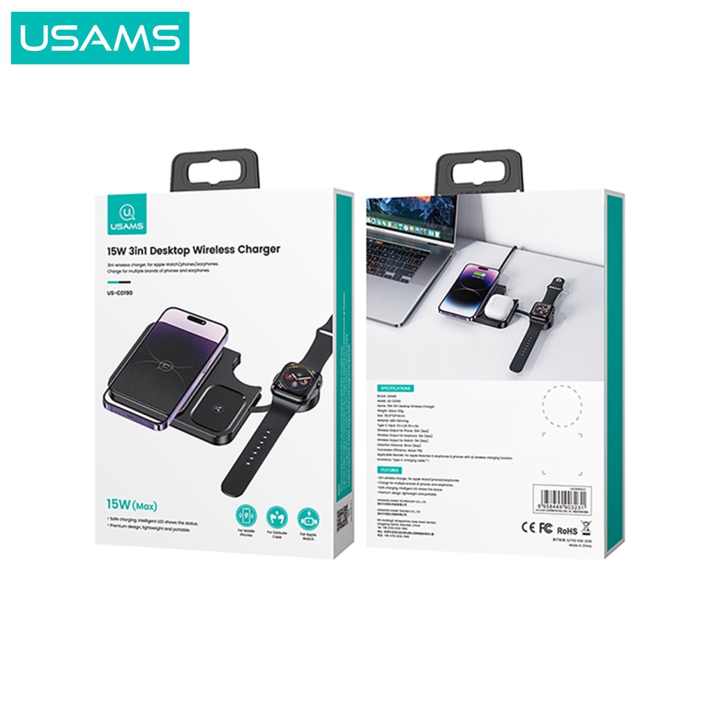 USAMS CD190 Desktop Wireless Charger 3in1 15W