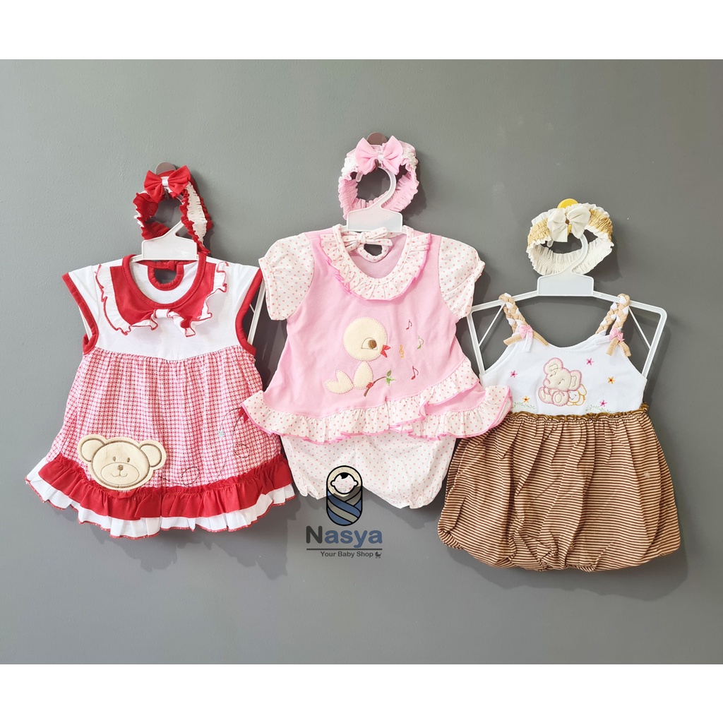 [P-073] Dress Bayi Usia 0-6 Bulan / baju anak perempuan ISI 3 (BONUS BANDANA)