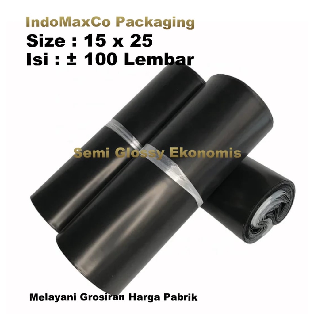 

Polymailer Kantong Plastik Packing Semi Glossy Ekonomis Hitam 15 x 25 Cm / Plastik Packing Baju, Accesories / Packing Olshop