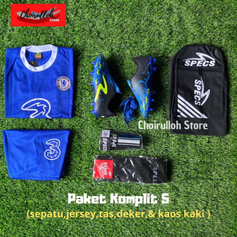 BOLA ANAK SPECS SEPATU BOLA ANAK SPECS DRAGON BIRU PAKET KOMPLIT 5