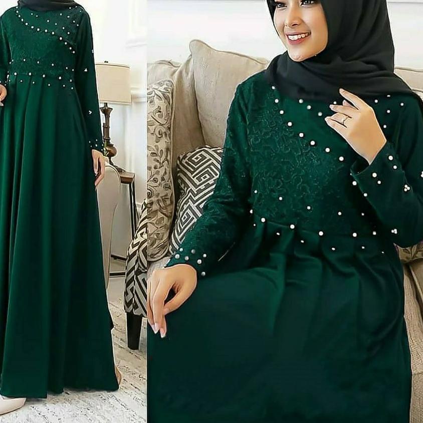 ☊ Delisya Maxi / Dress Pesta Premium / Gamis Tiara Maxi Brukat mix Mutiara ℮