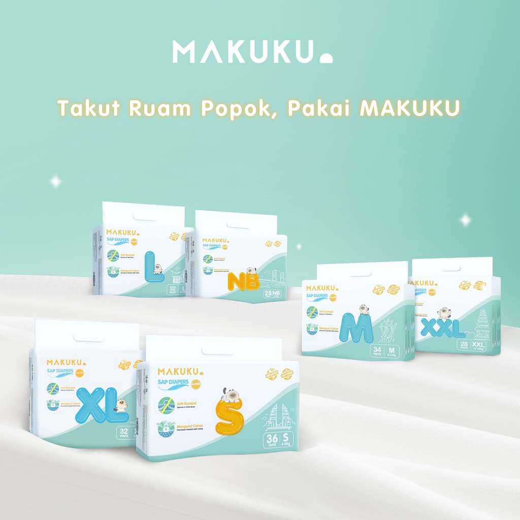 Makuku SAP Diapers Comfort Fit, Comfort+, Slim Care, Slim Pants | Popok Bayi Tipe Celana