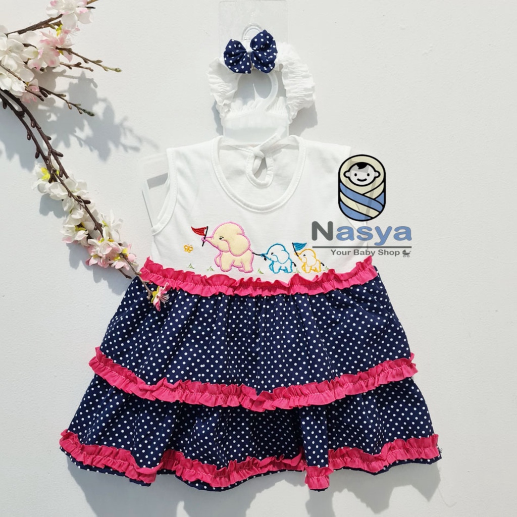 [P-066B] Dress Bayi (0-6 bulan) / Setelan Bayi Perempuan Motif gajah Lucu