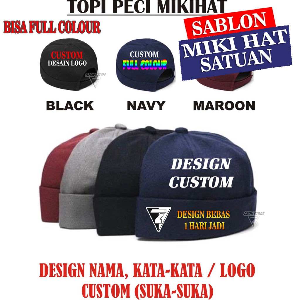 Topi Custom Peci Beanie Miki Hat Tulisan Nama Sablon Gambar Dtf Logo Satuan Design Custom