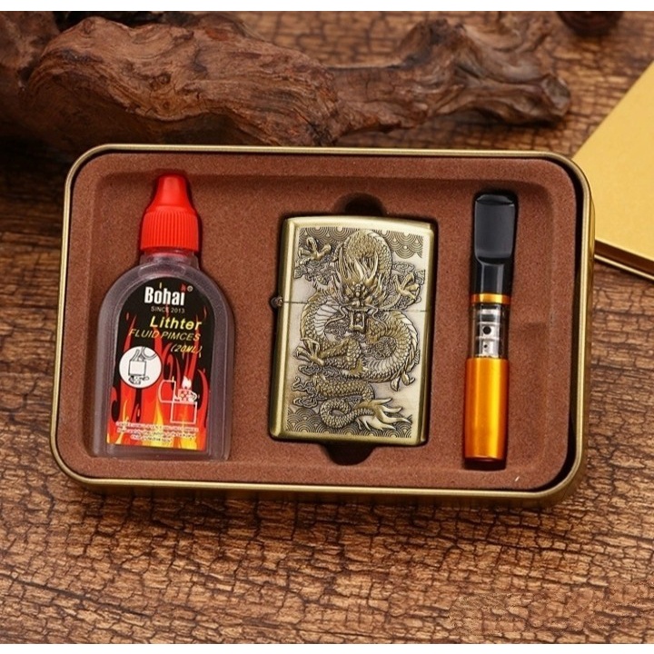 Korek Api Zippo Set Minyak Jiantai Motif Naga JT-6082