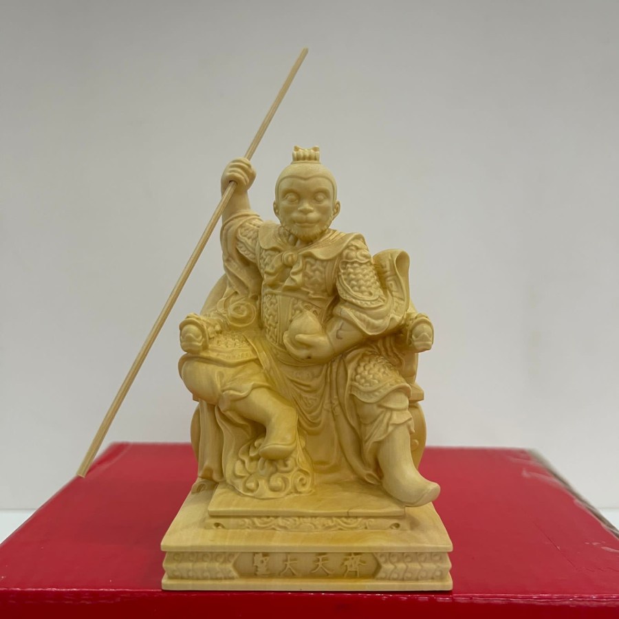 patung dewa Kera sakti / sun go kong - kayu - 4 inch - Polos (l)-2