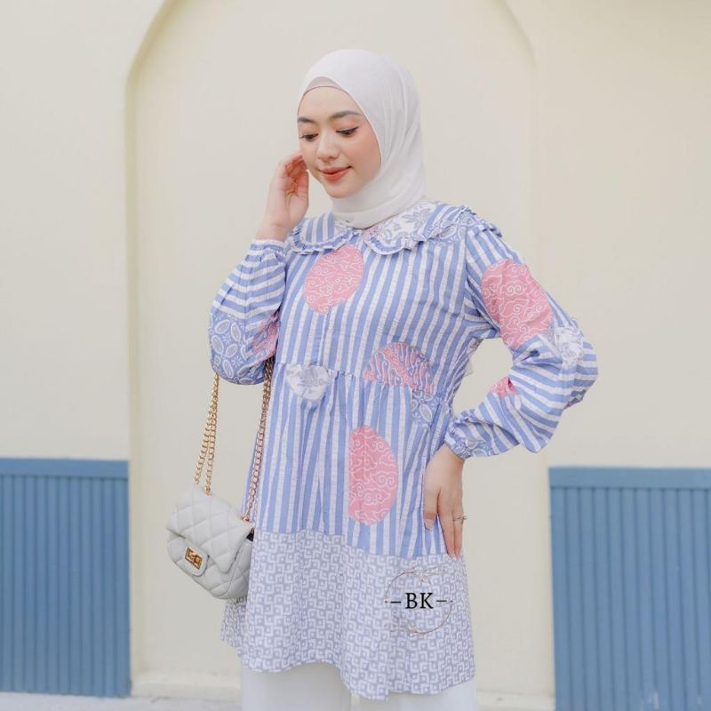 BLUS BATIK WANITA MODERN SOFTCOLOR MOTIF KOIN BUSUI FRIENDLY|| ATASAN KERJA ||M-L-XL-XXL