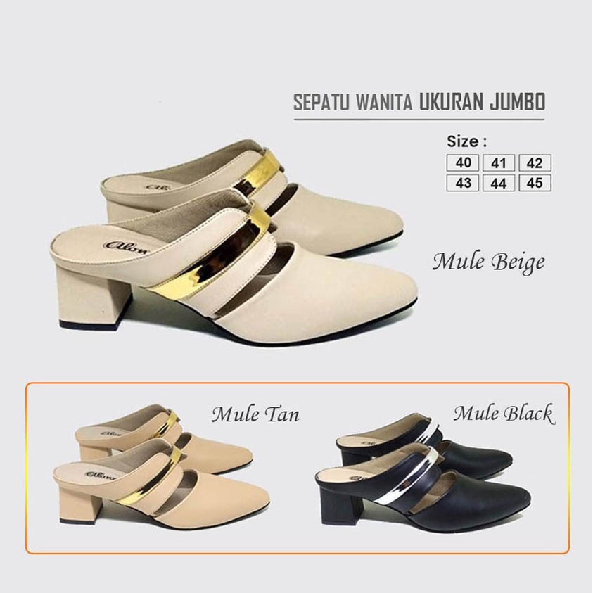 BELLONA X ZAGIB | Sepatu Wanita Heels Mules Cream Ukuran Besar-Jumbo / High Heel Big Size