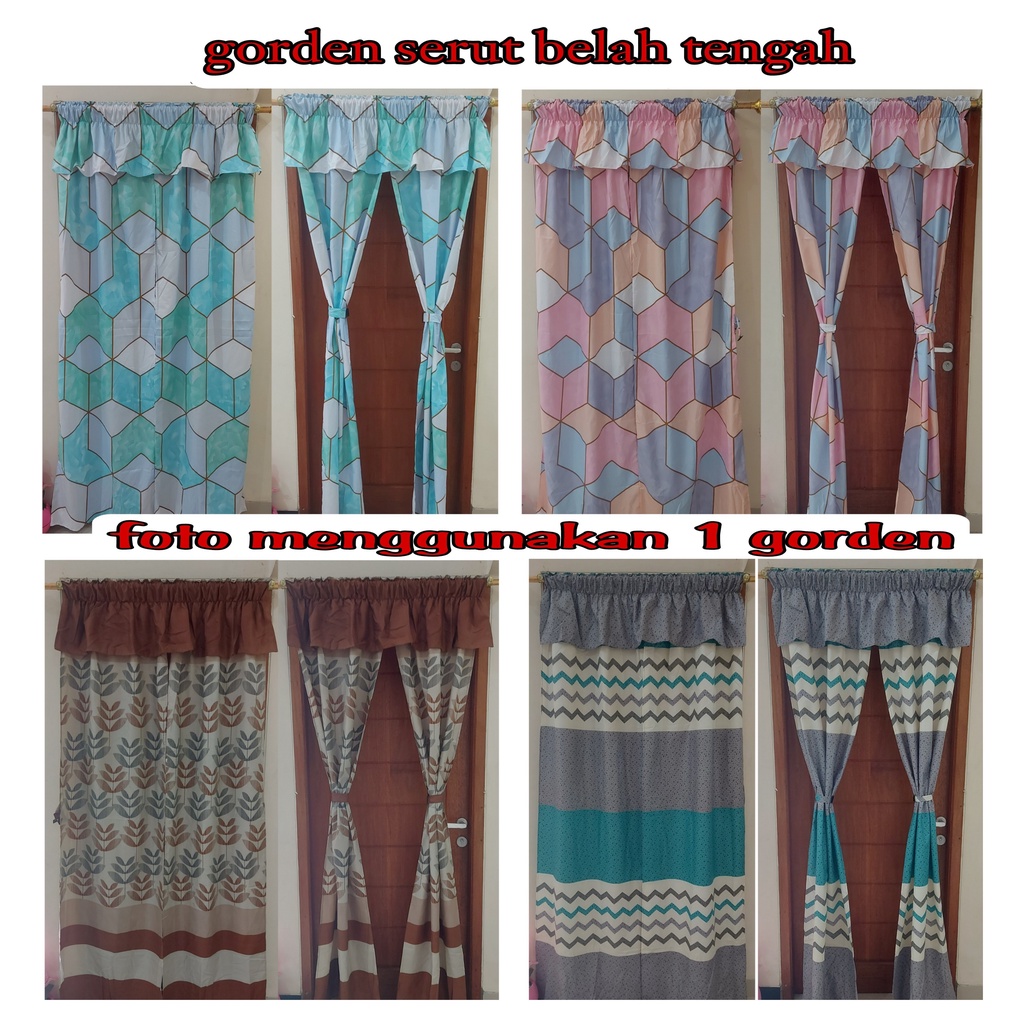 Gorden Serut belah tengah/ gorden serut UK 130 x 200 cm sudah kanan kiri  dan free tali