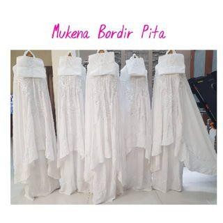 Mukena Rayon Putih Polos Bordir Pita