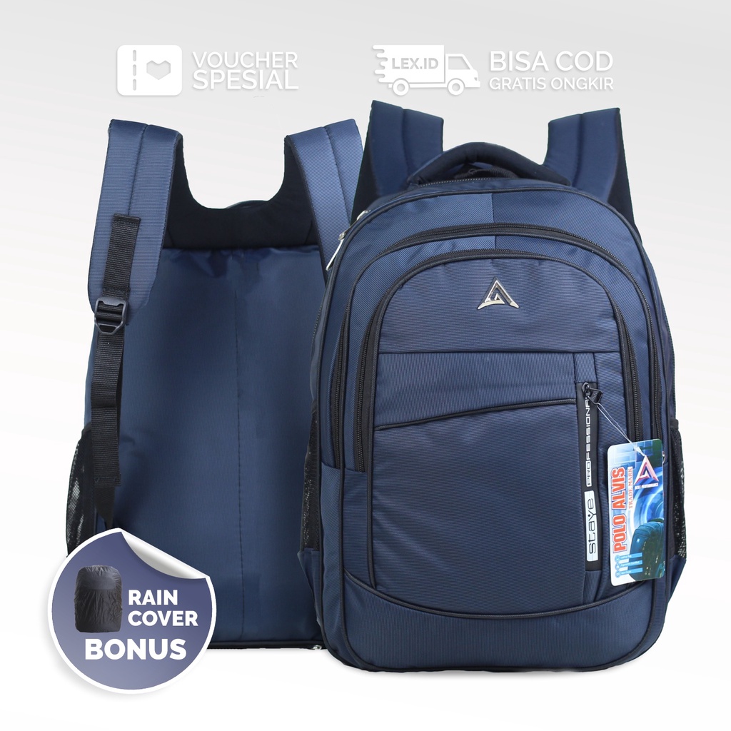 Ransel Cowok Polo Alvis Backpack Laki-Laki SMP SMA Kuliah Bonus Raincover Bahan Awet Tebal Harga Termurah Dan Terjangkau