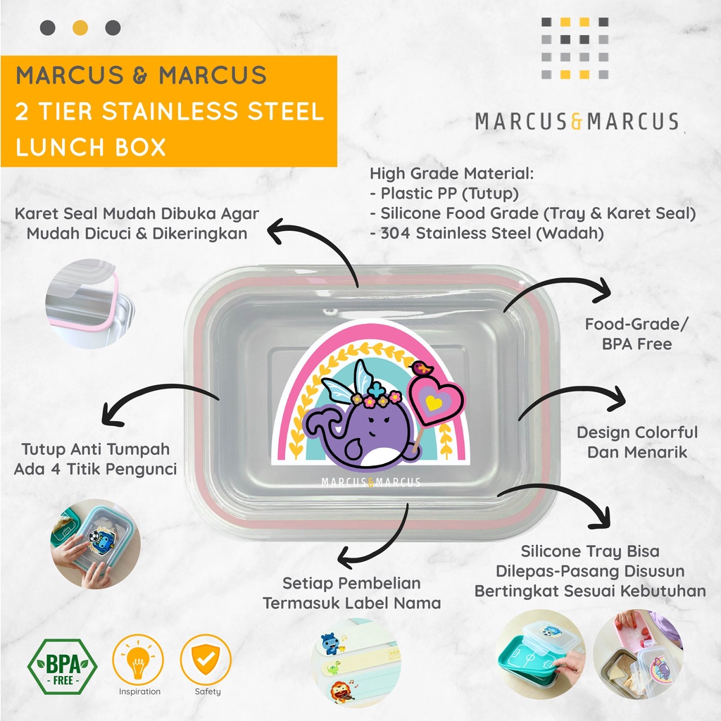 MARCUS &amp; MARCUS 2 TIER STAINLESS STEEL LUNCH BOX