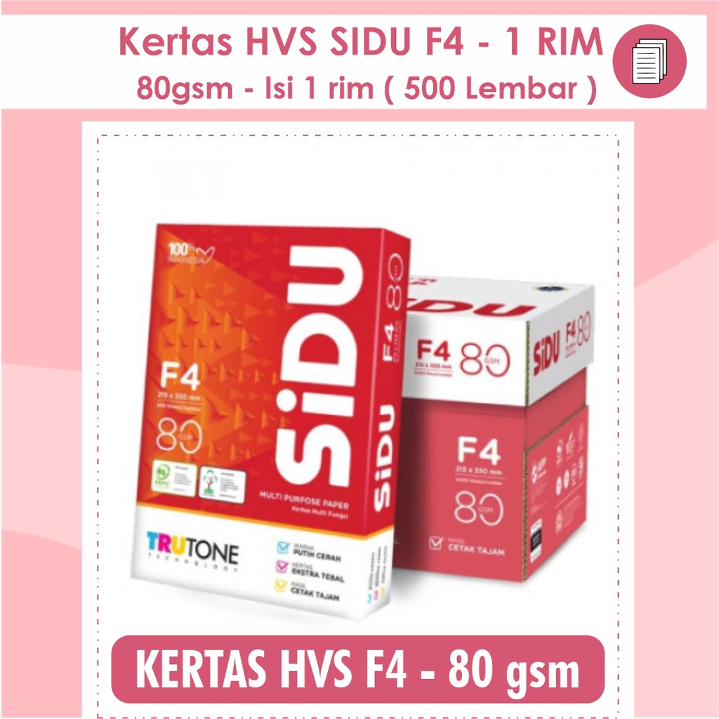 

Kertas HVS F4 SIDU - 80gsm | 500 Lembar
