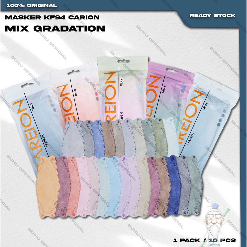 Masker KF94 CAREION 4Ply isi 10Pcs Gradation Series Mix Warna Korea KF 94 4 Ply Earloop Surgical Mask Kemenkes