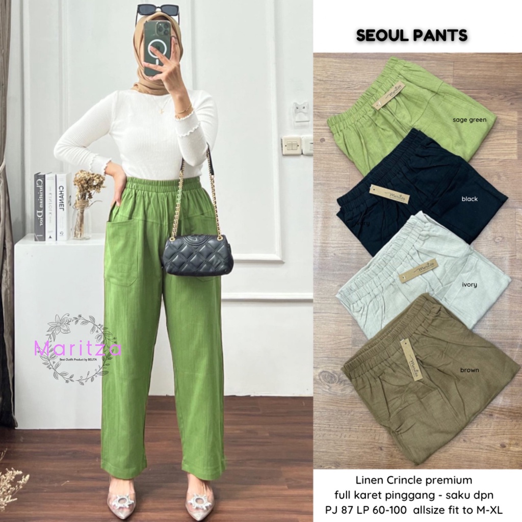 SEOUL / 11.4  / BAHAN LINEN CRINCLE PREMUIM / CELANA KULOT WANITA / ALLSIZE FIT M-XL / MARITZA