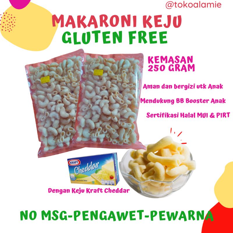 

MAKARONI KEJU GLUTEN FREE 250GRAM KRAFT CHEDDAR NO MSG NO PENGAWET PEWARNA