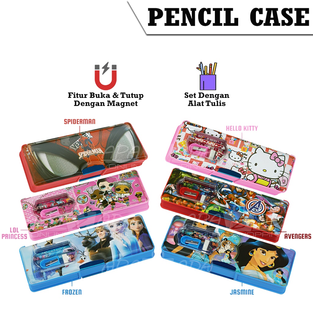 

Apazada - Tempat Pensil Magnet 2 Sisi Set Alat Tulis / Tepak Kotak Pensil Anak Karakter CC-1020